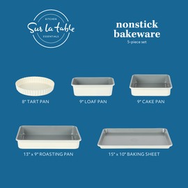 Sur La Table Kitchen Essential Carbon Steel Baking Pans Bakeware Set W/Premium PFOA, PFAS, PTFE Free Grey Non stick - Linen White Exterior