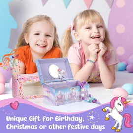 Homtibrm Musical Jewellery Box for Girls with Unicorn Jewelry Set, Kids Jewellery Box Music Box with Spinning Unicorn Birthday Gifts for Girls,Dreamy Unicorn Tune