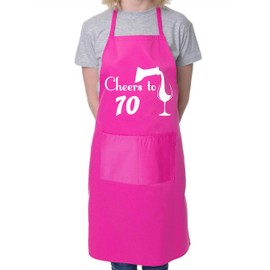 Print4U 70th Birthday Apron Cheers to 70 Apron Novelty Baking BBQ Cooking Pink