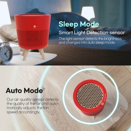 IMUNSEN M-002R HEPA Air Purifier with H13 True HEPA Filter, Cypress Wood Filter, Auto Sleep Mode, Filters 99.97% Pollen, Smoke, Perfect for Office and Bedroom, Made in Korea - Red