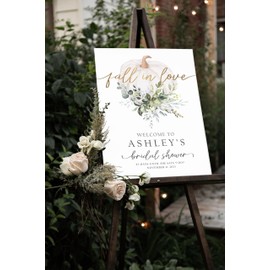 Lindanr Fall Bridal Shower Welcome Sign, Fall in Love Bridal Shower Decorations, White Pumpkin Bridal Shower Sign Fall, Greenery Bridal Shower Sign, Wedding Gift For Bride
