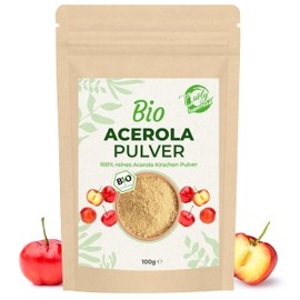 Curly Superfood Acerola Powder Organic 100 g - Natural Raw Food Quality and Particularly Rich in Natural Vitamin C High Dose (17%) - Finely Ground Acerola Powder from Controlled Cultivation