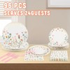 96 Pcs Wildflower Party Supplies,Disposable Tableware Set,Include Plates Forks and