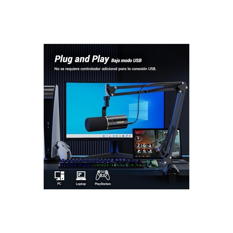 Micrófono Dinámico USBXLR para PC, TONOR Profesional microphone Vocal con