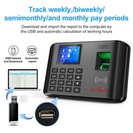 JIAN BOLAND A5 Time Clock-Time Clocks for Employees Small Business-Fingerprint, RFID and PIN Biometric Time Clock, Office Punch Clock, with 5 Badges-0 Monthly Fees