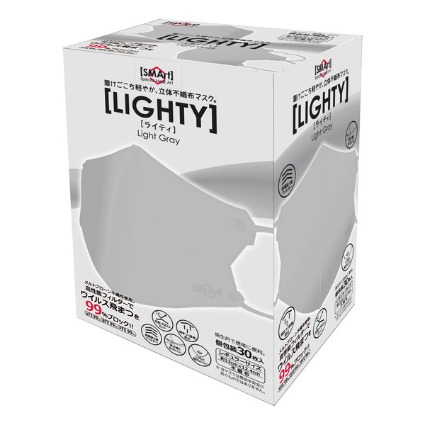 Advanced SMArt SLT-02 3D Non-woven Mask, Light Gray, Regular Size,