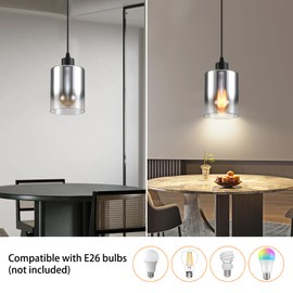 AOJUNSANSAN 3-Pack Silver Gradient Industrial Pendant Lighting, Modern Black Glass Shade Farmhouse Adjustable Hanging Light Fixtures for Kitchen Island Living Room Bedroom Hallway