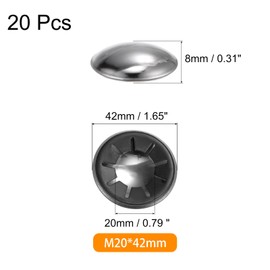sourcing map 20PCS 65Mn Steel Push on Push Nut Caps 0.79 Inch Axle Push Nut Fastener for Hand Trucks, Lawn Wagons, and Rolling Bins, M20 x 42mm