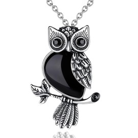 XIANNVXI Black Owl Necklace for Women,Owl Gifts for Christmas,Black Obsidian Necklace Crystal Necklace Healing Gemstone Owl Pendant Necklace Cute Owl Jewellery Gifts