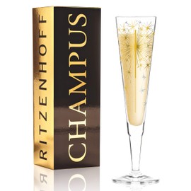 RITZENHOFF Petra Mohr Champus Champagne Flute Crystal Glass 200ml with Elegant Gold and Platinum Content + Cloth Napkin
