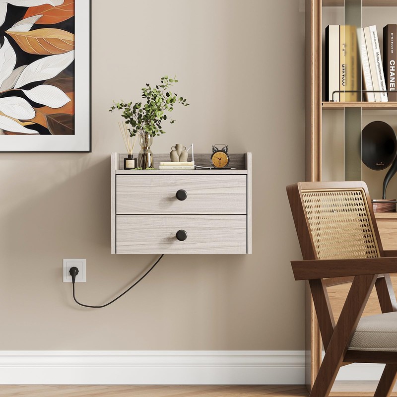 Floating Nightstand Set of 2 with 2 Storage Drawers and