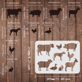 FINGERINSPIRE Farm Animals Stencils Template 29.7x21cm Plastic Chicken Dog Duck Drawing Painting Stencils Cow Pig Sheep Pattern Stencils Reusable Stencils for Painting on Wood, Floor, Wall and Tile