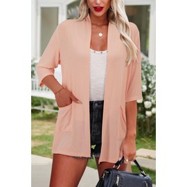 ULTRANICE Cardigan Sweaters for Women Lightweight 1/2 Sleeve 2024 Fashion Trendy Summer Casual Kimono Pink Cardigans Jackets Open Front Cardigans Tops Clothes Beach Cover Up with Pockets(Pink,XL)