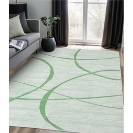 YIHOUSE Green 6x9 Washable Area Rug for Living Room Bedroom - Large Abstract Modern Rug Non-Slip Low-Pile Throw Carpet for Dorm Dining Room Office(Green, 6x9ft, Circles)