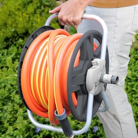 YESTAR Water Hose Reel Cart, Holds 65-147 Ft of 5/8 Inch Hose, Wall Mounted Garden Hose Cart, Portable Hose Holder for Convenient Hose Storage and Watering