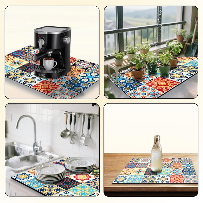 SITAKEGS Dish Drying Mat, 2 Pieces, Absorbent Coffee Mat with