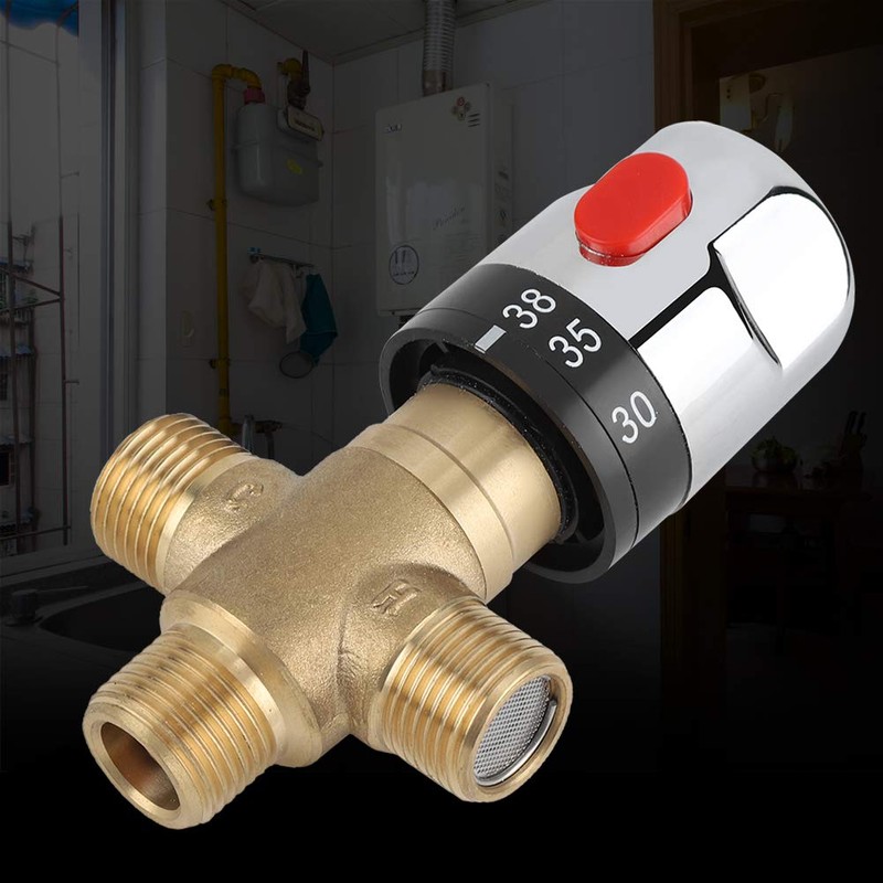 G1/2 Thermostatic Mixing Valve, Brass Water Temperature Pipe Basin Thermostat