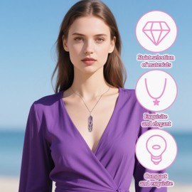 Enjiror Natural Healing Amethyst Crystal Necklace Silver Life Tree Wire Wrapped Gemstone Pendant Purple Hexagonal Point Crystals Stone Jewellery Necklaces for Mum Girls Women Ladies