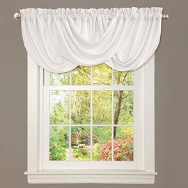 Lush Decor Lucia Elegant Waterfall Valance for Living Room Kitchen, and Bedroom, Soft Polyester Window Curtain, Single -White (42"W x 18"L)