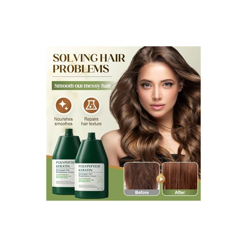 Hair Repair Cream,Crema Reparadora Capilar con Polipéptidos y Queratina 2pc