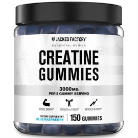 Jacked Factory Creatine Monohydrate Gummies (3g) - Creatine for Muscle Growth, Strength, Enhanced Energy, and Improved Athletic Performance - 150 Gummies, Blue Raspberry
