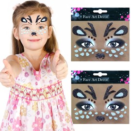 Christmas Reindeer Face Temporary Tattoo Sticker Cute Elk Face Stickers for Boy Girls -2 Pack Festive Holiday Deer Designs for Christmas Parties