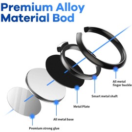 ALINKER Phone Ring Holder, 2 Pack 360 Degree Rotation Metal Finger Kickstand Cell Phone Stand & Grip for Magnetic Car Mount Compatible with All Smartphones - Black