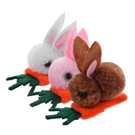 minkissy 3pcs Easter Rabbit Ear Hair Clips for Girls Mini Plush Bunny Clips with Carrot Design Easter Hair Accessories for Girls Women