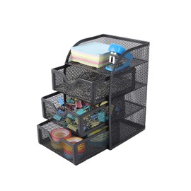 EasyPAG Mesh 3 Tier Small Drawer Storage Desk Tidy Desktop Organiser Office Supplies Holder,Black