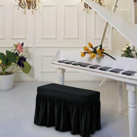 NICEEC Spandex Stretch Piano Bench Cover with Skirt Removable Ottoman Cover Rectangular Washable Stool Slipcover for Duet Piano Bench Seat Cushion Protector(Black)