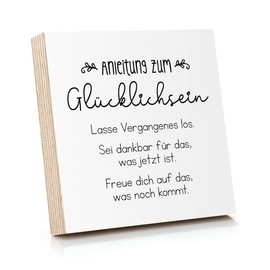 ARTFAVES® Wooden Picture with Saying - Instructions for Happiness, Decoration Gift for Happiness/Life/Size: 14.8 x 14.8 cm