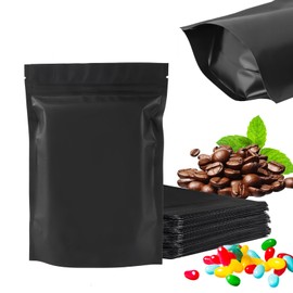 LEOSINDA 5.5x7.8 Inch Resealable Stand Up Bags, 100 Pcs Matte Black Stand Sealable Foil Pouch Mylar Bags Resealable Ziplock Foil Food Storage Baggies for Packaging