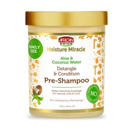 African Pride Moisture Miracle Pre-Shampoo Hair Detangler with Aloe & Coconut Water | Minimizes Breakage, Hydrates & Strengthens | Pre-Poo Treatment for Natural Coils & Curls | 18 oz.