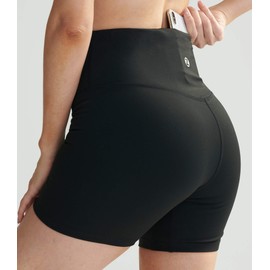 ZUTY - Pantalones cortos de motociclista de 25,4 cm y 5 pulgadas para mujer, cintura alta, con 2 bolsillos ocultos, entrenamiento, atletismo, yoga, pantalones cortos largos, 5" negro, M