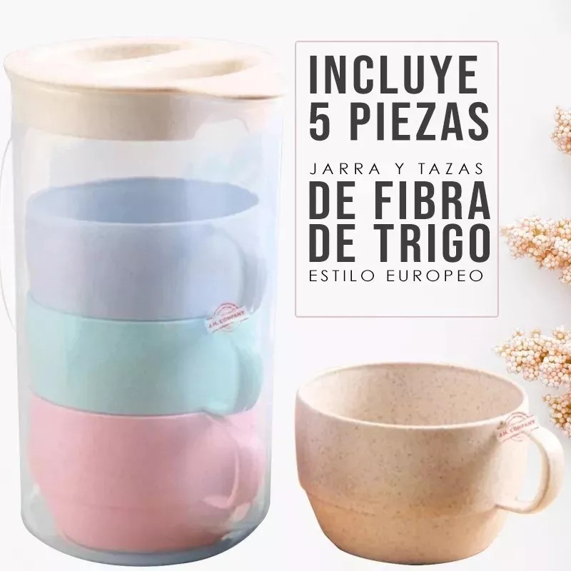 Jarra Cafe Te Bebidas Set Jarra Y Tazas Fibra De