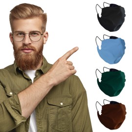 MASHELE Fashion Face and Beard Extra Large Reusable Cloth Adult Reversible Covering for Bearded Men (Black/ Blue Ciel/ Green/ Brown 4pk)