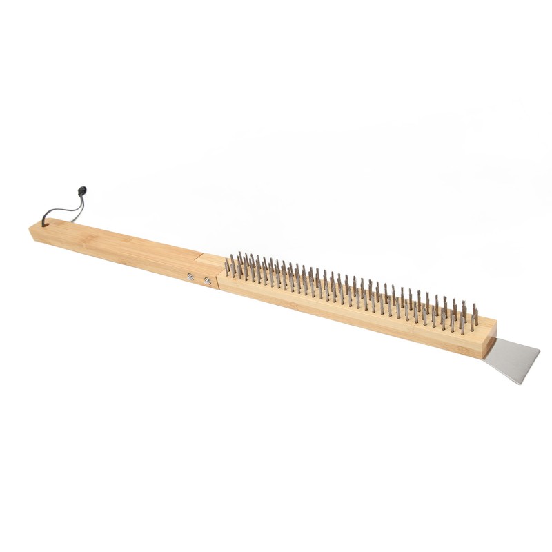 Long Pizza Oven Brush with Scraper Mounted Metal Bristles Pizza