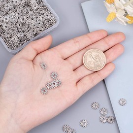 PH PandaHall 400pcs Antique Silver Tibetan Alloy Flower Spacer Beads Daisy Metal Spacers for Bracelet Necklace Jewelry Making (9mm, Hole: 2.5mm)