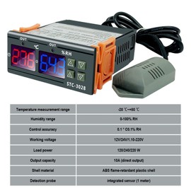 2Pcs All-Purpose Intelligent Digital Display Temperature and Humidity Controller with Dual Displays and Relay Outputs STC-3028 10A AC110~220V for Incubator Brooder Refrigerator Fermenter Greenhouse
