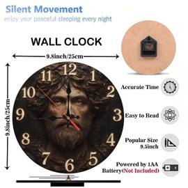 Lancholy 10-Inch Silent Wooden Wall Clock, Artistic Man Face Wall Clock Home Decor ” Silent Non-Ticking Clock, Battery Operated (AA Batteries Not Included), Artistic Home Decor