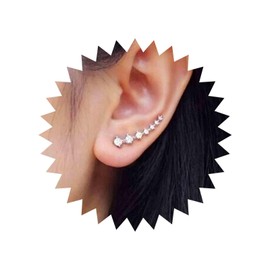 Aneneiceera Boho Crystal Ear Cuff Stud Earrings Silver Tiny Rhinestone Cluster Climber Cuff Wrap Studs Statement Prom Crystal Earrings Jewellery for Women and Girls (Silver)