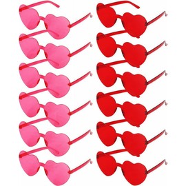 GCQJOQ 12 Pairs Heart Sunglasses for Women, Pink Heart Glasses for Party Favor, Red, Hot Pink