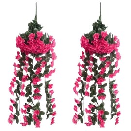Artificial Hanging Flower, 2 Counts Faux Hanging Wisteria Flower, Decorative Flower for Home & Wedding & Garden & Yard - Color: Red, Specification: one-size