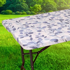 KRFOONN Rectangle Picnic Table Cloth Waterproof Elastic Fitted Tablecloths for 8 FT Rectangle Tables Washable Table Covers for Folding Tables Patio Table Cover for Picnic,Camping,Indoor & Outdoor, 09