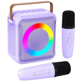 Ankuka Karaoke Toy for Kids & Adults with 2 Microphones, Portable Karaoke Machine with LED Light and Voice Change Effects, Gifts for Age 3-18 Years Boys Girls (Purple)