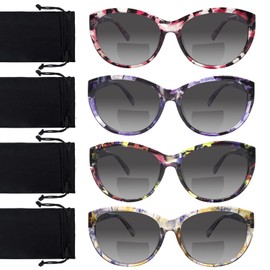 BONCAMOR 4 Pack Bifocal Reading Sunglasses for Women Men Fashion UV400 Protection Sun Readers Outdoor Eyewear (4 Mix-2, 2.75, Diopters)