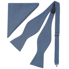 BELLUNO - Juego de pajarita de lino y algodón liso para hombre, diseño de lazo, 37 Steel Blue, Medium