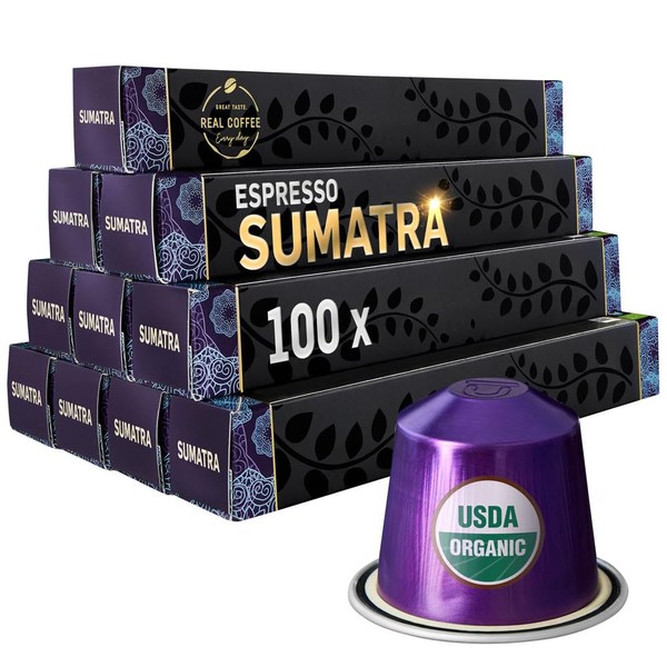 100 cápsulas orgánicas compatibles con Nespresso. Sumatra Espresso de origen único