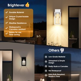 2-Pack Outdoor Wall Light Fixture, Exterior Waterproof Wall Lantern Sconce with Crystal Bubble Glass, Anti-Rust Modern POutside Lighting for Porch, House, Patio, Garage, Entryway