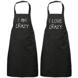 60 Second Makeover Limited Couples I Am Crazy I Love Crazy Black Apron Set Novelty Gift Wedding Anniversary Husband Wife House Warming Kitchen Pres